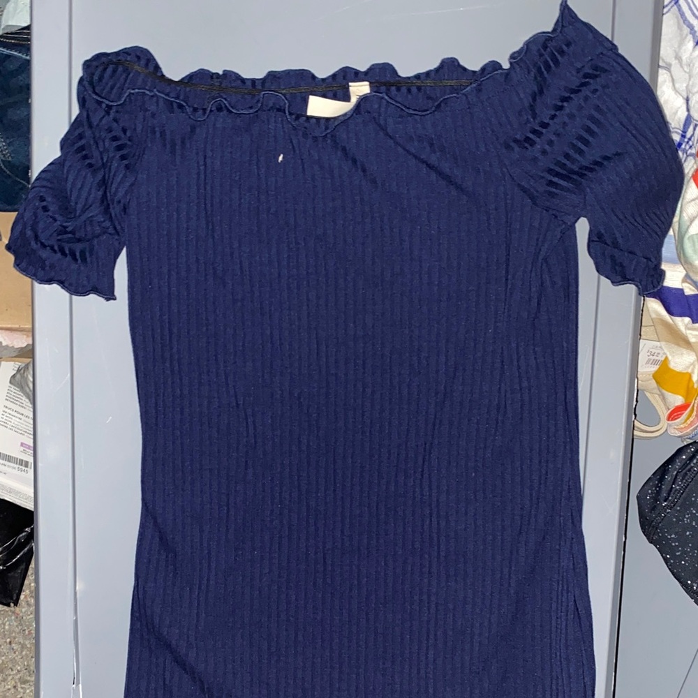 Hello MIZ Navy Ruffled Top
